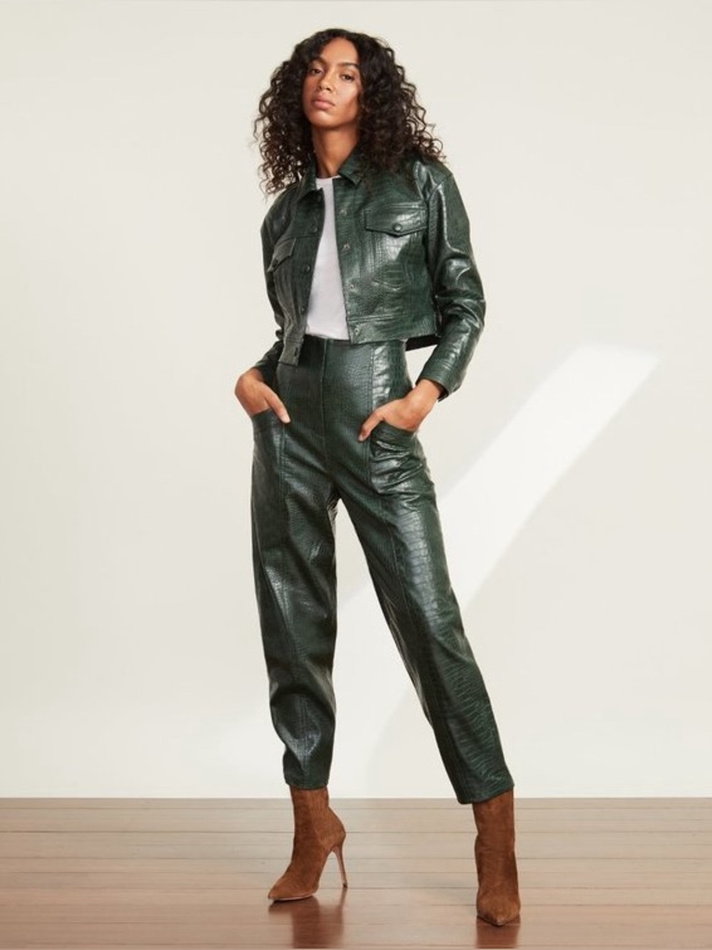 VERONICA BEARD Kita Vegan Leather Barrel Pants | Evergreen | 6